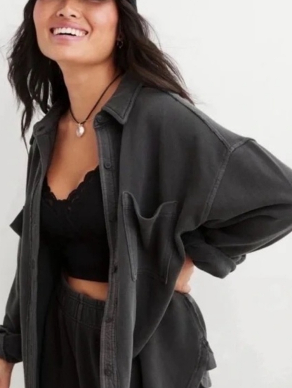 Aerie Charcoal Gray Oversized Button Down